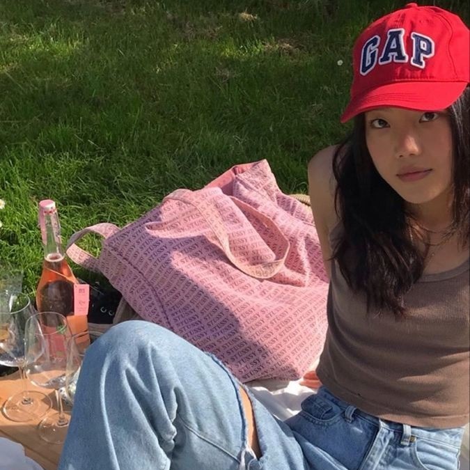 red baseball cap